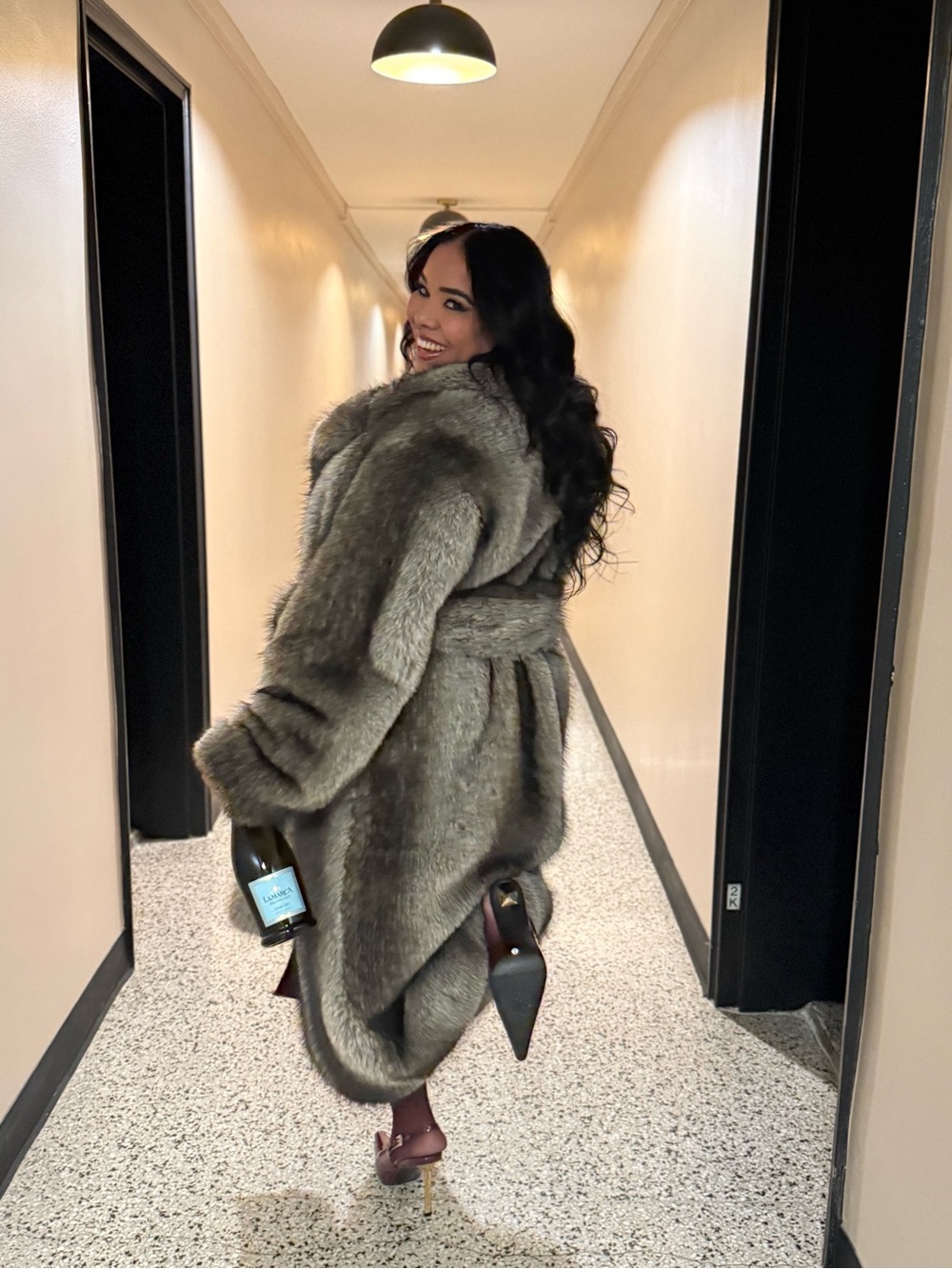 Faux Fur Coat - Charcoal Multi - Picture 2 of 5